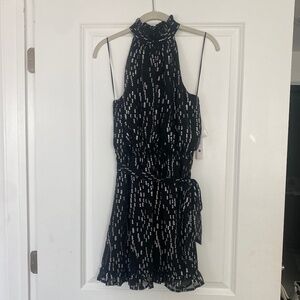 Aqua Black & Silver Halter Mini Dress NWT